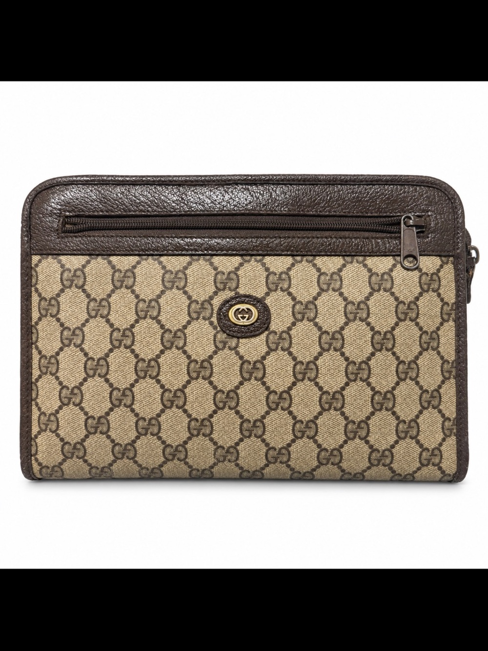 Vintage Gucci Accessory Collection GG Monogram Zip Clutch Cosmetic Bag